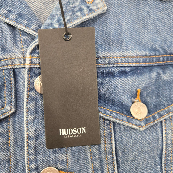 Hudson Medium Wash Slim Fit Trucker Denim Jean Jacket with Pockets Size S/M - Picture 5 of 11